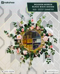 Wooden Mirror Black Wave Design 23/23'' size + Premium rose vine_img_0