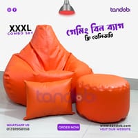 XXXL Gaming Bean Bag Chair, Leg rest & Cushion - Combo Set - Orange Color_img_0
