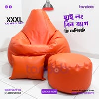 XXXL High Long Bean Bag Chair, Leg rest & Cushion - Combo Set - Orange Color_img_0