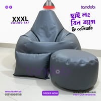 XXXL High Long Bean Bag Chair, Leg rest & Cushion - Combo Set - Ash Color_img_0