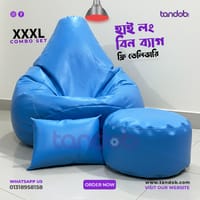XXXL High Long Bean Bag Chair, Leg rest & Cushion - Combo Set - Sky Blue Color_img_0