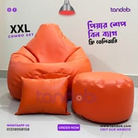 XXL Bean Bag Chair, Leg rest & Cushion - Combo Set - Orange Color_img_0
