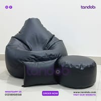 XXL Bean Bag Chair, Leg rest & Cushion - Combo Set - Black Color_img_1
