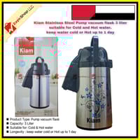 Kiam Stainless Steel Pump vacuum flask 3 liter suitable for Cold and Hot water ,keep water cold or Hot up to 1 day_img_0