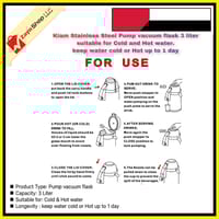 Kiam Stainless Steel Pump vacuum flask 3 liter suitable for Cold and Hot water ,keep water cold or Hot up to 1 day_img_2