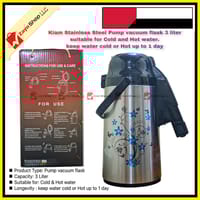 Kiam Stainless Steel Pump vacuum flask 3 liter suitable for Cold and Hot water ,keep water cold or Hot up to 1 day_img_1