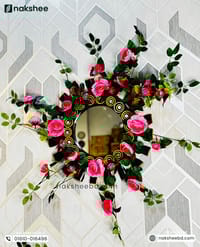 Wooden Mirror 17/17'' Coffee color Circle design + Premium Rose vines_img_1