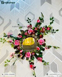 Wooden Mirror 17/17'' Coffee color Circle design + Premium Rose vines_img_2