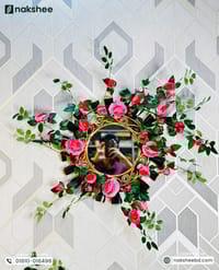 Wooden Mirror Black Leaf Design 17/17'' size + Premium rose vine_img_2