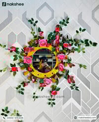 Wooden Mirror White Circle Design 17/17'' size + Premium rose vine_img_2