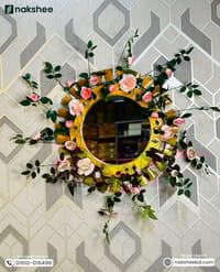 Wooden Mirror Wooden Leaf Design 23/23'' size + Premium rose vine_img_2