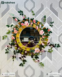 Wooden Mirror Wooden Stick Circle Design 23/23'' size + Premium rose vine_img_2