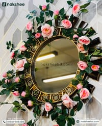 Wooden Mirror Black Stick Circle Design 23/23'' size + Premium rose vine_img_2