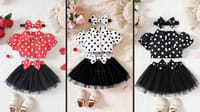 Adorable Polka Dot Puff Sleeve Baby Girl Outfit with Tulle Skirt & Matching Headband – 3 Colors_img_0