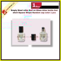 Empty Steel roller Roll on Glass Attar bottle 6ml sort Square Shape Random cap color 1 pcs_img_0