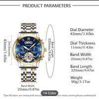 KASRLUO Men's Luxury Business Sports Quartz Watch with Stainless Steel Band, Blue Dial & Transparent Back – Elegant Analog Display, Perfect Gift for Him, Formal Accessory | Elegant Analog Watch | Alloy Case Watch 001_img_1