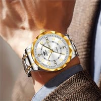Fashion Men'S Quartz Watch Rhombus Numeral Dial Double Calendar Luminous Waterproof Steel Strap Watch Rhinestone Decorative Watch Business Watch Gift 002_img_1