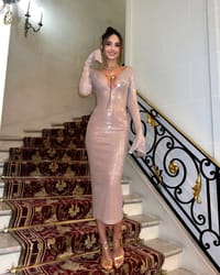 Long Sleeve Sequin Backless Midi Dress_img_0