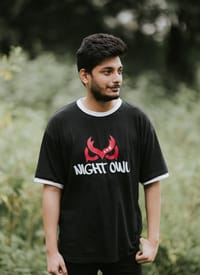 VE Gear “NIGHT OWL” Black and white Oversized Drop Sholder T-shirt_img_2