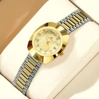 1pc Elegant Women'S Quartz Watch with Golden Tone Case & Stainless Steel Band - Oval Face, Black Dial, Date Display, Luxurious Design for Formal & Casual Attire, Formal Attire Accessory | Elegant Watch Design | Quartz Movement Watch, Ladies Watch 25_img_2