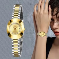 1pc Elegant Women'S Quartz Watch with Golden Tone Case & Stainless Steel Band - Oval Face, Black Dial, Date Display, Luxurious Design for Formal & Casual Attire, Formal Attire Accessory | Elegant Watch Design | Quartz Movement Watch, Ladies Watch 25_img_1