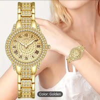Elegant Rhinestone Watch and Bracelet Set - Luxury Quartz Movement, Non, Round Case, Alloy Band, Dial with Roman Numerals, Perfect for Ramadan Gift 29_img_1