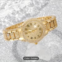 Elegant Rhinestone Watch and Bracelet Set - Luxury Quartz Movement, Non, Round Case, Alloy Band, Dial with Roman Numerals, Perfect for Ramadan Gift 29_img_3
