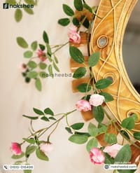 wooden mirror 23/23'' size wooden wave + pink mini rose vine_img_1