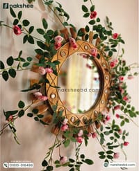 wooden mirror 23/23'' size wooden wave + pink mini rose vine_img_2