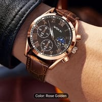 WOKAI Men's Business Quartz Watch - Rose Golden Accents, Brown Faux Leather Strap, Black Dial with Roman Numerals & World Time Zone, Elegant Analog Display for Casual Attire, WOKAI 031_img_2