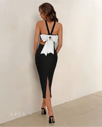 Backless Contrast Bow Tie Dress_img_3