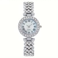 [1pc Elegant Ladies' Rhinestone Wristwatch] 1pc Elegant Ladies' Rhinestone Roman Numeral Quartz Wristwatch, Casual Style Round Alloy Case with Bracelet Band, Non- Fashion Timepiece with Button Battery 34_img_0