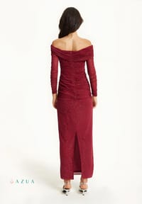 Burgundy Glitter Off-Shoulder Dress_img_2