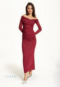 Burgundy Glitter Off-Shoulder Dress_img_4