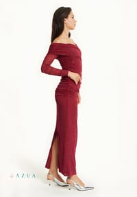 Burgundy Glitter Off-Shoulder Dress_img_5