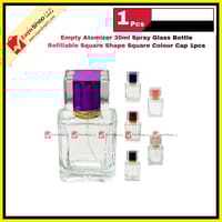 Empty 30ml  Perfume Atomizer Spray Glass Bottle Refillable Square Shape Square Colour Cap 1pcs_img_0