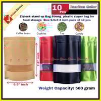 Ziplock stand up Bag Strong plastic zipper bag for food storage Size 6.5x7.5 inch  pack of 10 pcs_img_3