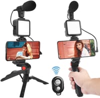 Video -Making Tripod Kit For Live Broadcast 3 In 1 With Microphone, Led Light, Mini Stand & Remote Control, Vloging Kit_img_0
