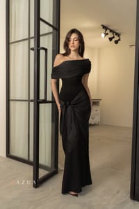 Off-Shoulder Knotted Slim Long Dress_img_7