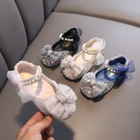 Kids Girls Summer Sequin Lace Bowknot Party Shoe_img_0