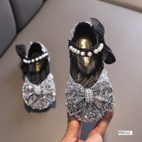 Kids Girls Summer Sequin Lace Bowknot Party Shoe_img_3