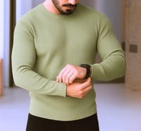 Premium Olive Green Rib Full Sleeve T-Shirt_img_0