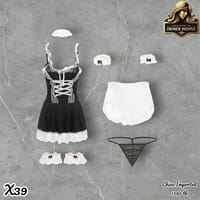 Sexy Black & White Lace Maid Lingerie Costume with Apron & Stockings – Erotic French Maid Roleplay Outfit for Women_img_4