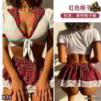Schoolgirl Costume Lingerie – Plaid Mini Skirt & Tie-Front Top Roleplay Outfit for Women_img_1