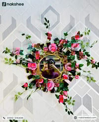 Wooden Mirror Black Leaf Design 17/17'' size + Premium rose vine_img_3
