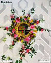 Wooden Mirror Wooden Circle Design 17/17'' size + Premium rose vine_img_1