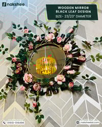 Wooden Mirror Black Leaf Design 23/23'' size + Premium rose vine_img_0