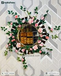 Wooden Mirror Black Leaf Design 23/23'' size + Premium rose vine_img_3