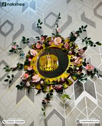 Wooden Mirror Wooden Leaf Design 23/23'' size + Premium rose vine_img_1