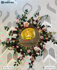 Wooden Mirror Black Stick Circle Design 23/23'' size + Premium rose vine_img_1
